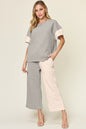 Texture Contrast T-Shirt and Wide Leg Pants Set