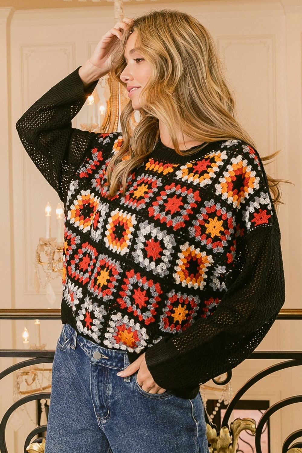 The Urbanite Granny Square Front Long Sleeve Top