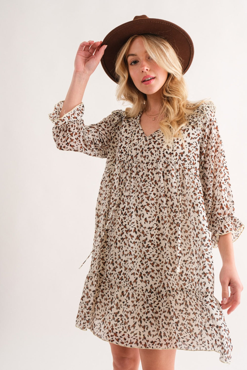 Sans Leopard Ruffle Hem Woven Mini Dress