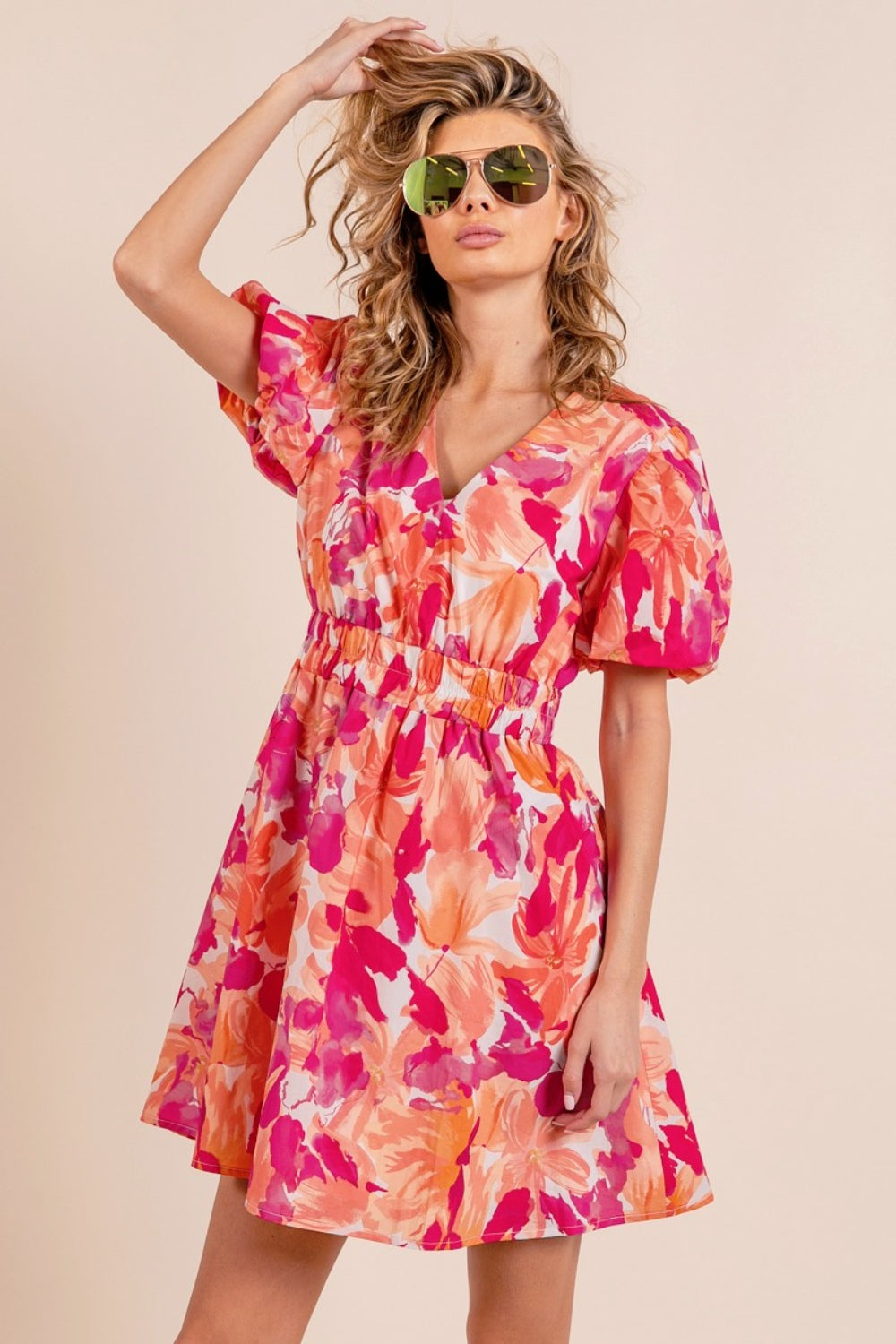 Aurelia Floral V-Neck Puff Sleeve Mini Dress