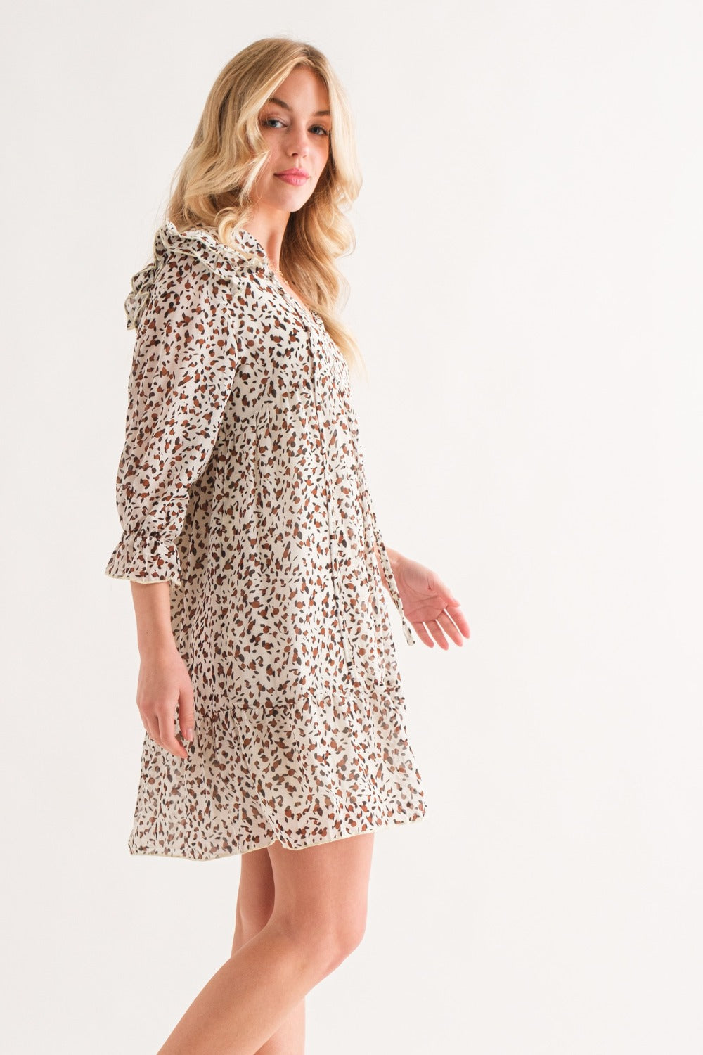 Sans Leopard Ruffle Hem Woven Mini Dress