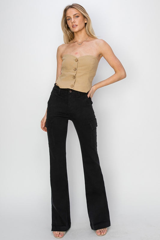 Highly Crafted Side Slit Cargo Bootcut Jeans