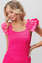 Sansplay Ruffled Shoulder Strap Rib Texture Top