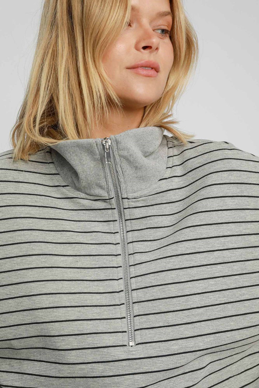 Crafted for Comfort Striped Half Zip Short Sleeve Sweatshirt