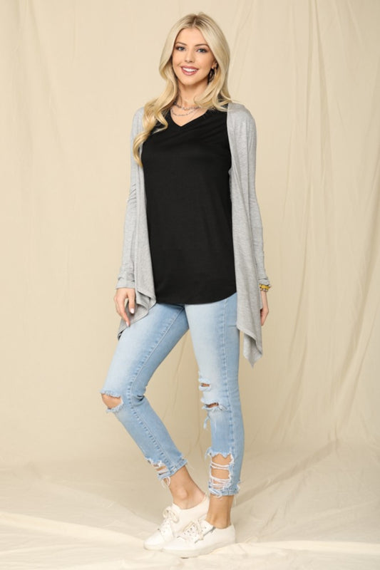 Sans Full Size Open Front Knit Cardigan