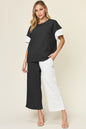 Texture Contrast T-Shirt and Wide Leg Pants Set