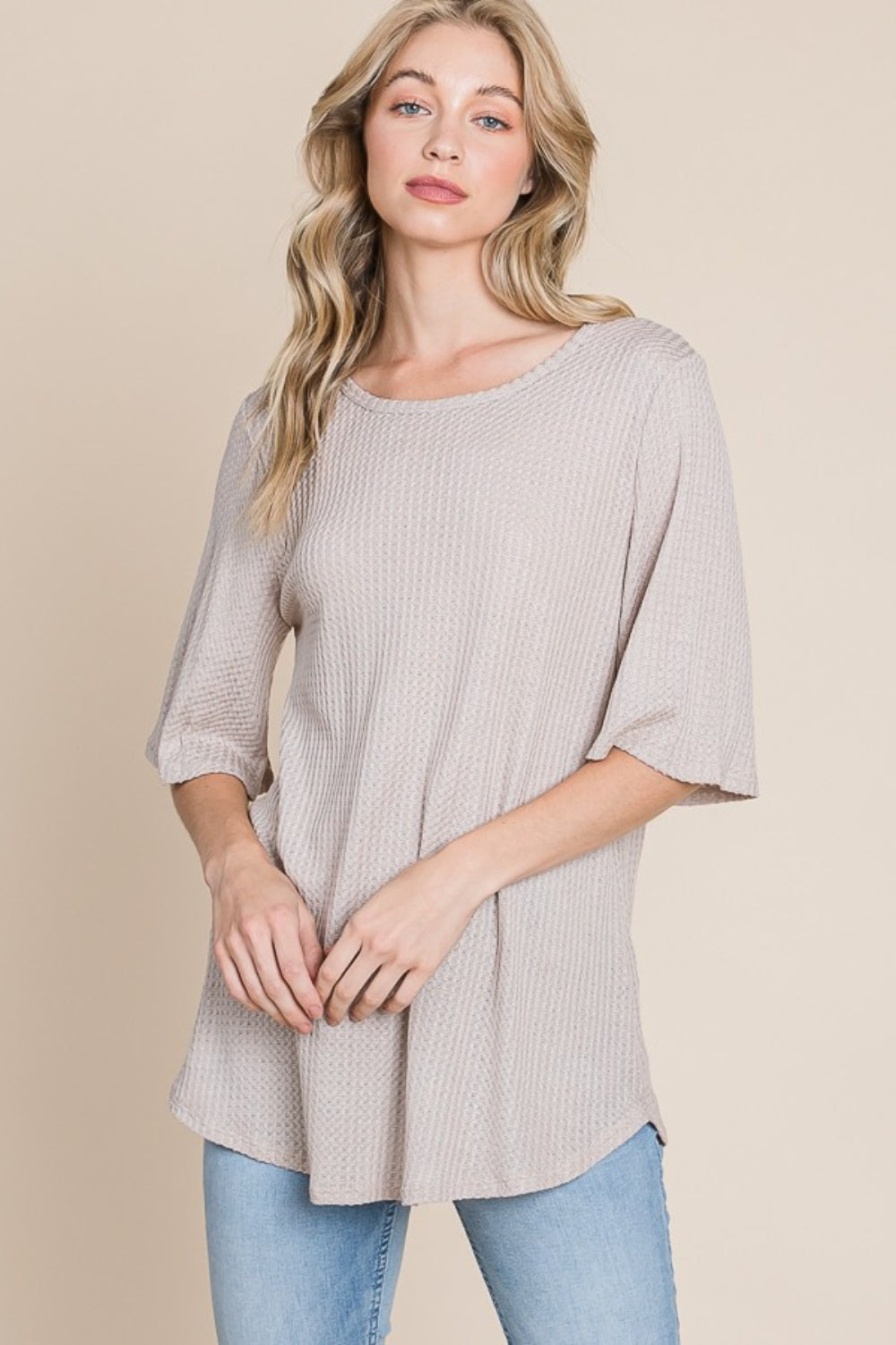 SANSY Round Neck Waffle Knit T-Shirt