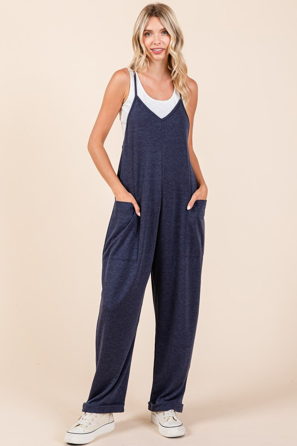 Crafted For You Patch Pocket Wide Leg Sleeveless Jumpsuit