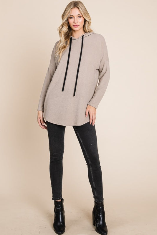 Soulful Comfort Drawstring Drop Shoulder Knit Hoodie