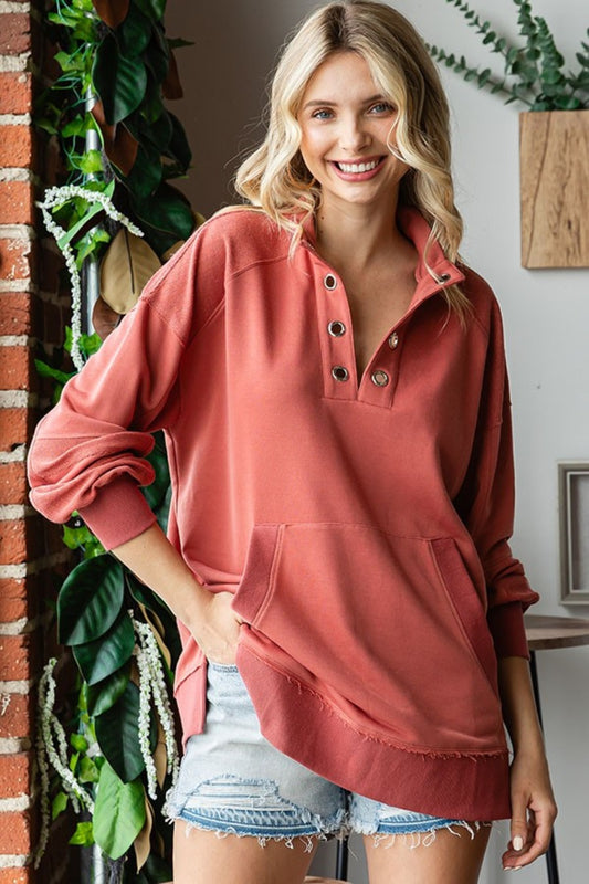 Crafted for Comfort Grommet Split Neck Kangaroo Pocket Sweatshirt