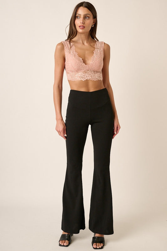 Seraphina Crepe Knit Elastic Waist Flare Leg Pants