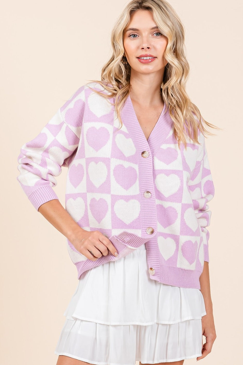 Sans Checkered Heart Button Down Cardigan