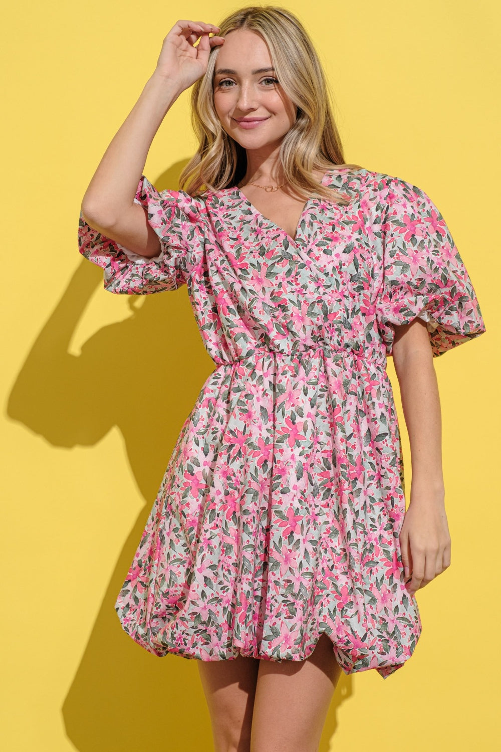 Sansplay Ophelia Floral Surplice Puff Sleeve Dress