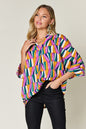 Full Size Geometric Notched Dolman Sleeve Top