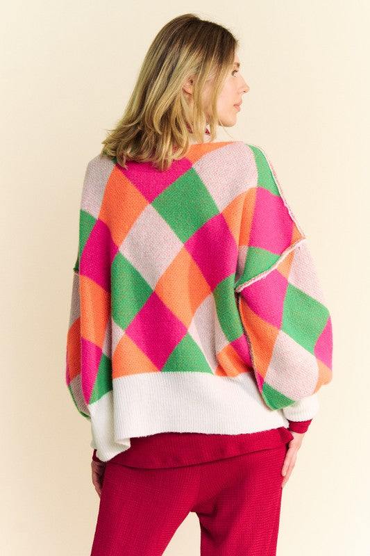 The Artisan Knit Exposed Seam Color Block Dropped Shoulder Sweater