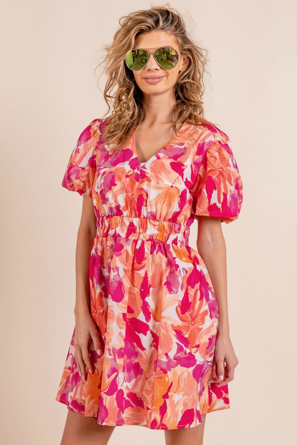 Aurelia Floral V-Neck Puff Sleeve Mini Dress