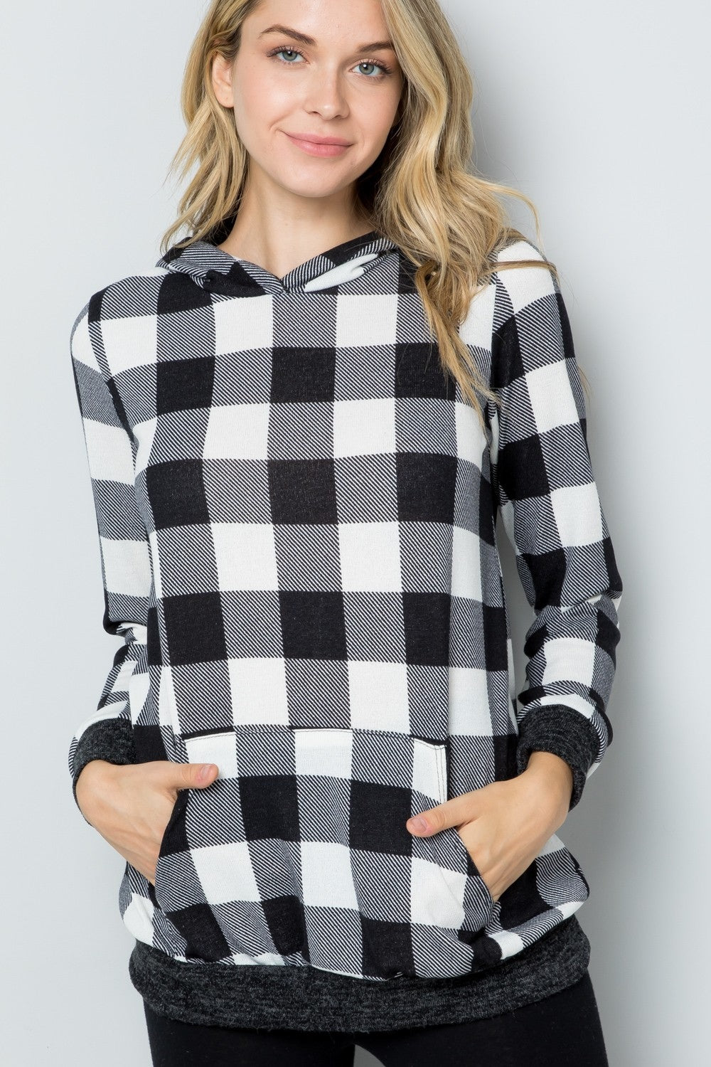 Contrast Plaid Long Sleeve Hoodie