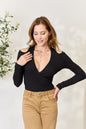 Sansplay style Ribbed Surplice Cold Shoulder Top