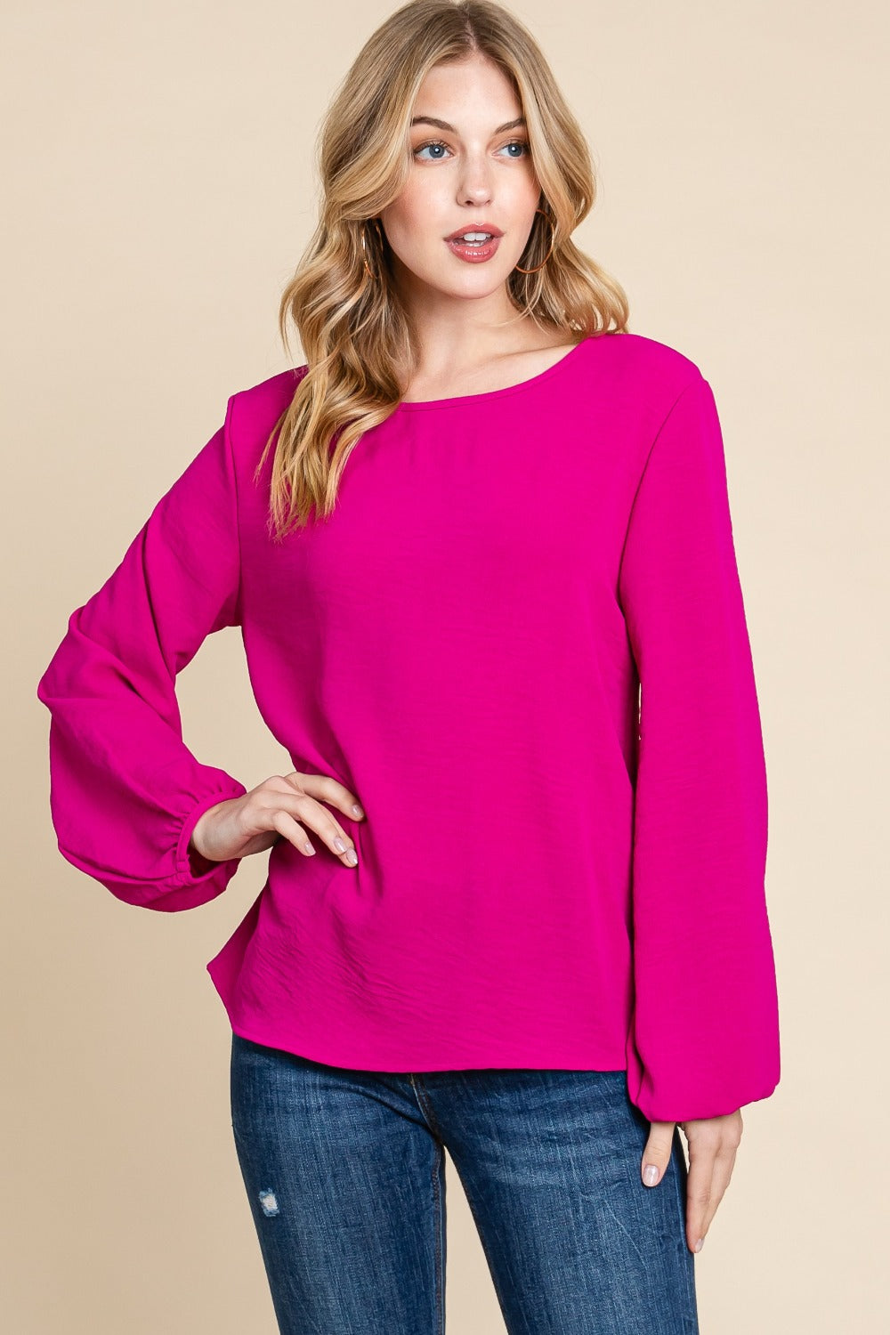 Organic Embrace Textured Balloon Sleeve Top