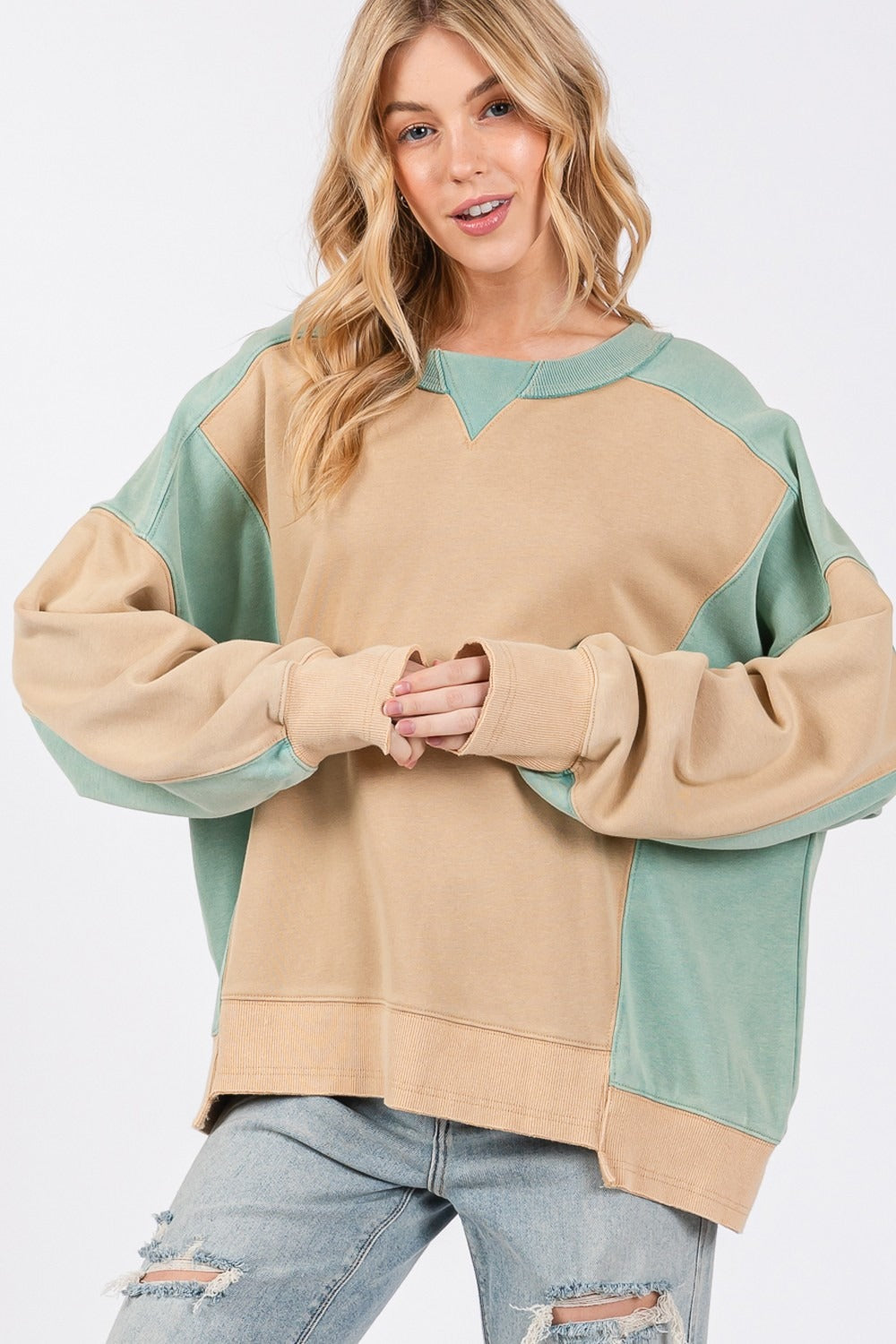 Signature Softness Color Block Round Neck Sweatshirt