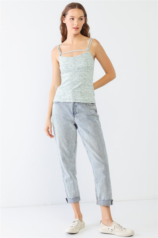 Sansplay Heathered Ribbed Adjustable Strap Cami