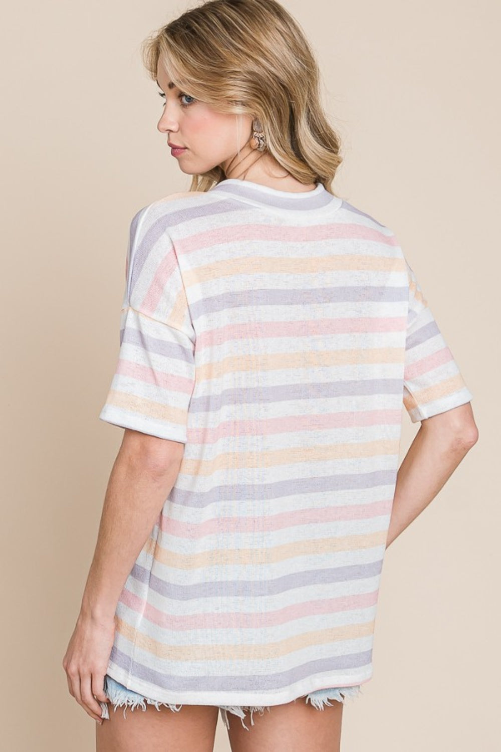 Soulful Bloom Striped V-Neck Short Sleeve T-Shirt