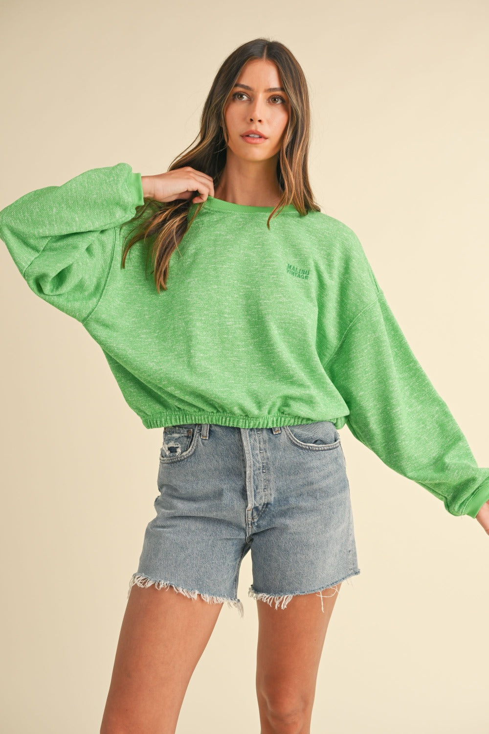 Premium Round Neck Letter Embroidery Crop Sweatshirt