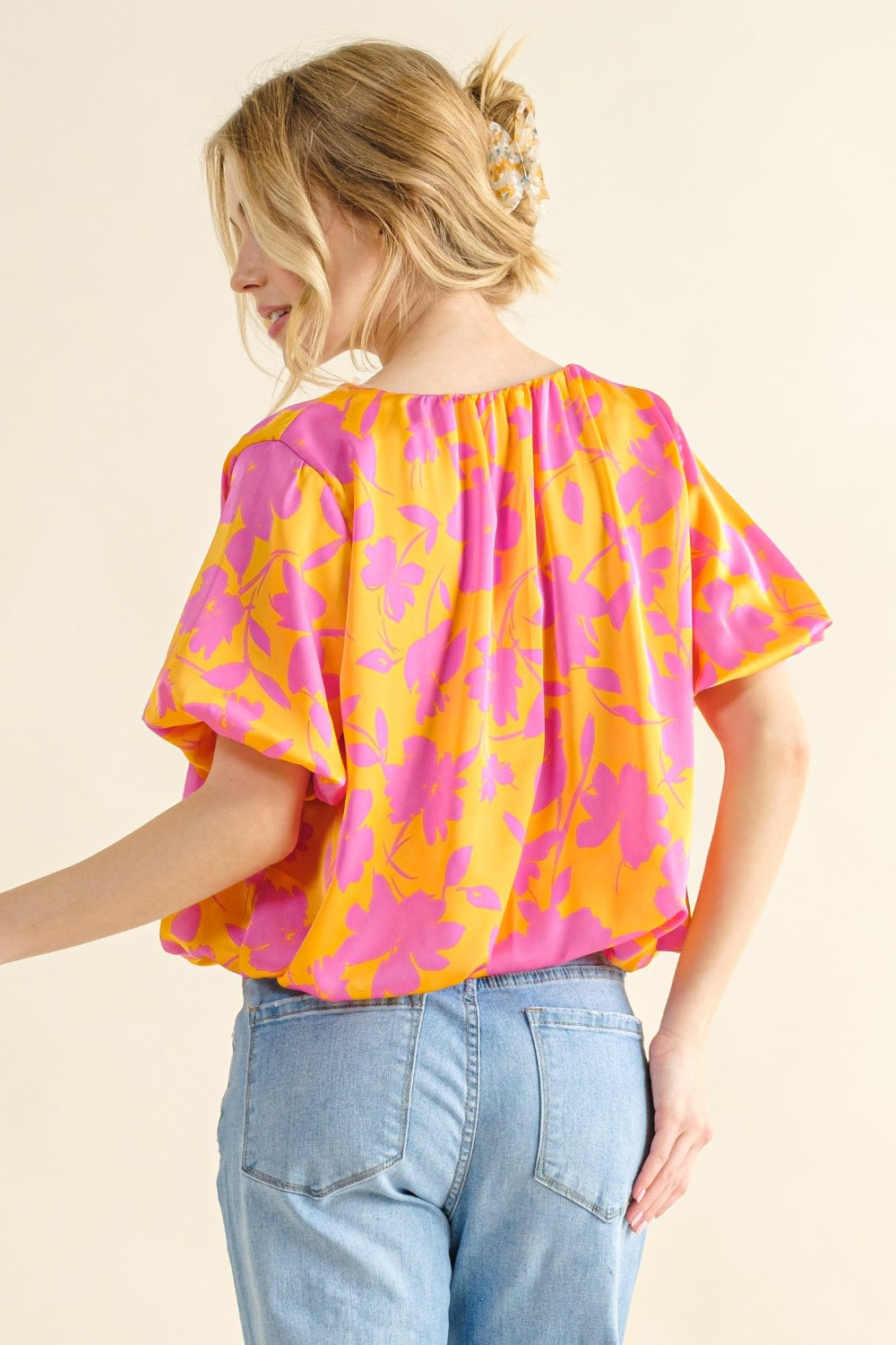 Sans Printed Satin Bubble Hem Top