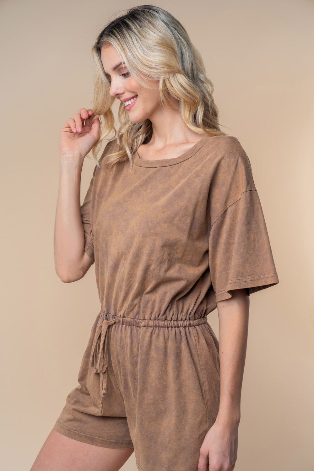 Twirl Full Size Short Sleeve Drawstring Romper