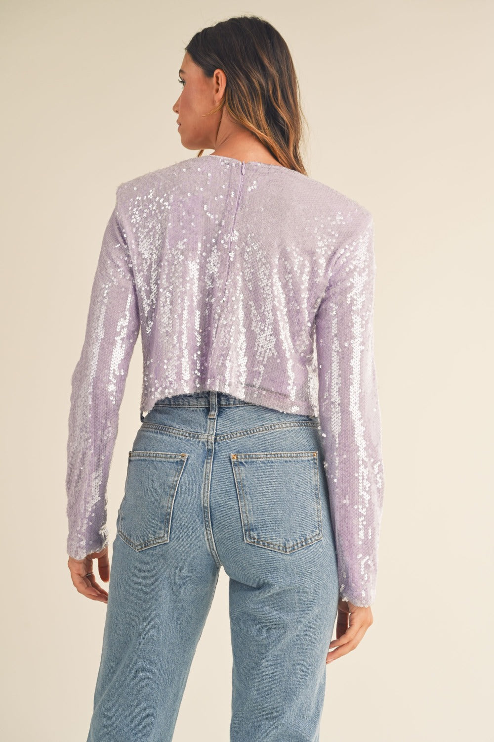 The Midnight Bloom Shoulder Padded Sequin Crop Top