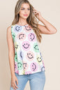 Sansplay Smiley Face Round Neck Tank