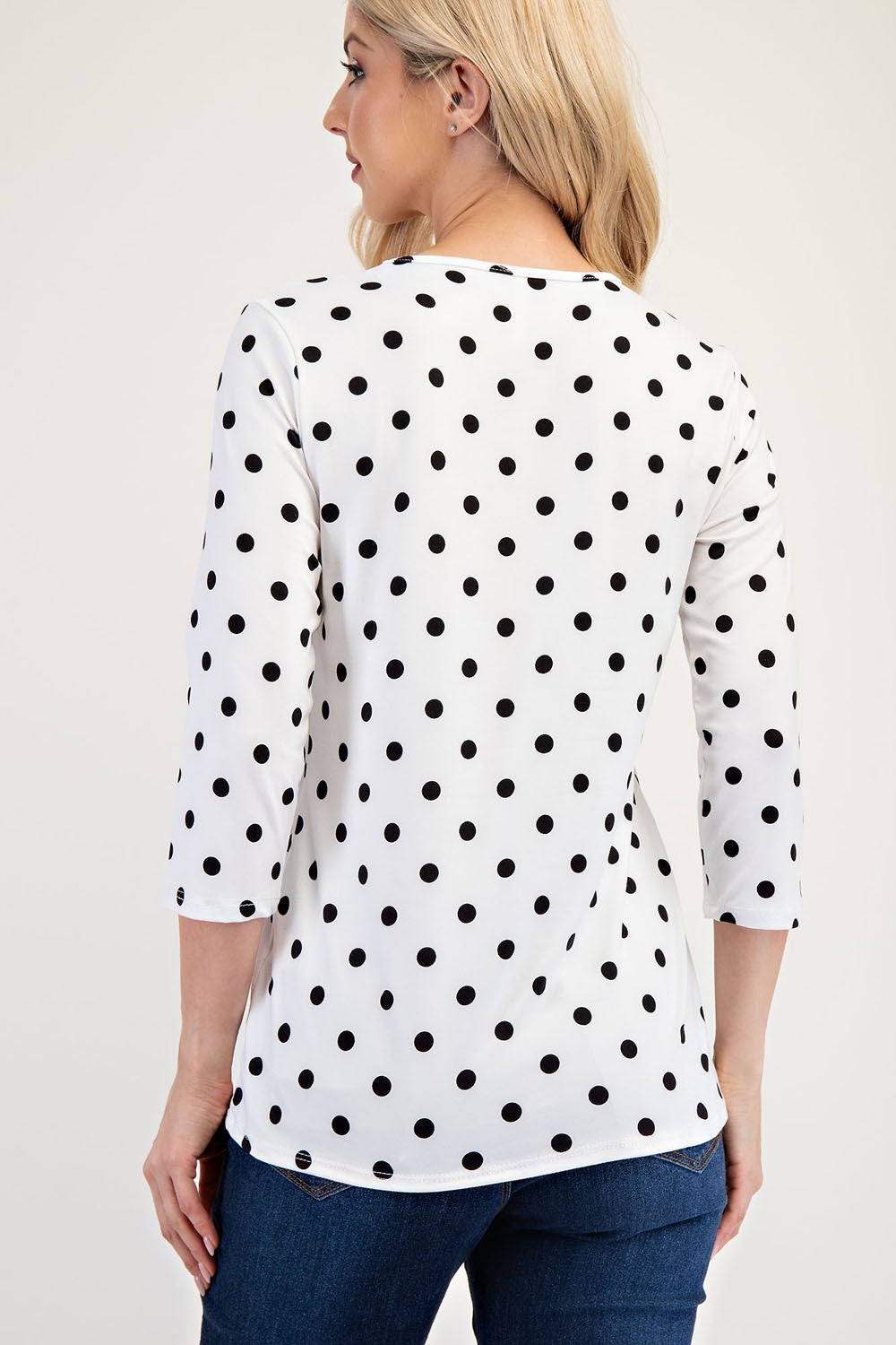 Polka Dot Round Neck Three-Quarter Sleeve T-Shirt