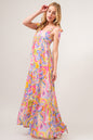 Silken Whisper Printed Tie Shoulder Tiered Maxi Dress