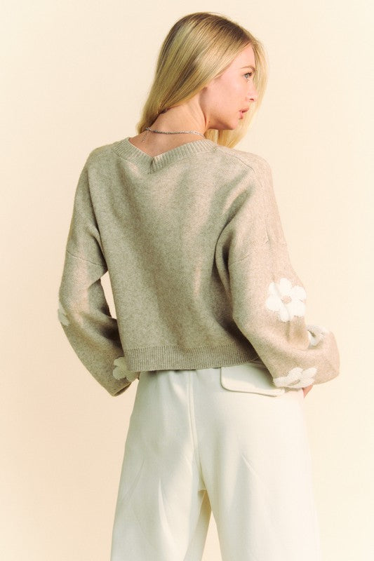 The Artisan Knit Floral Drop Shoulder Cropped Sweater