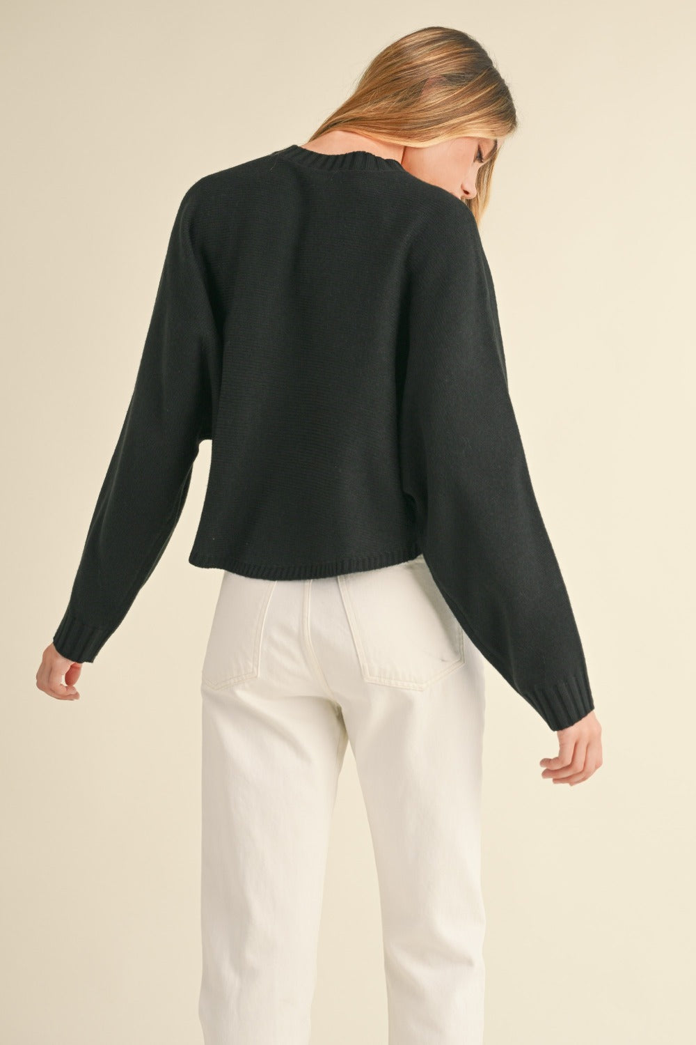 Sansplay Round Neck Dolman Sleeve Cropped Sweater