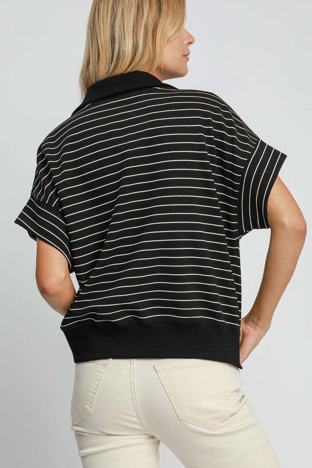 Crafted for Comfort  Striped Half Zip Short Sleeve Sweatshirt