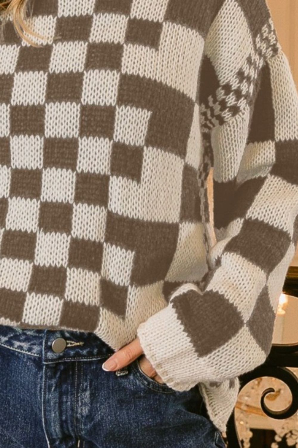 The Modern Weaver Checkered Contrast Chunky Sweater