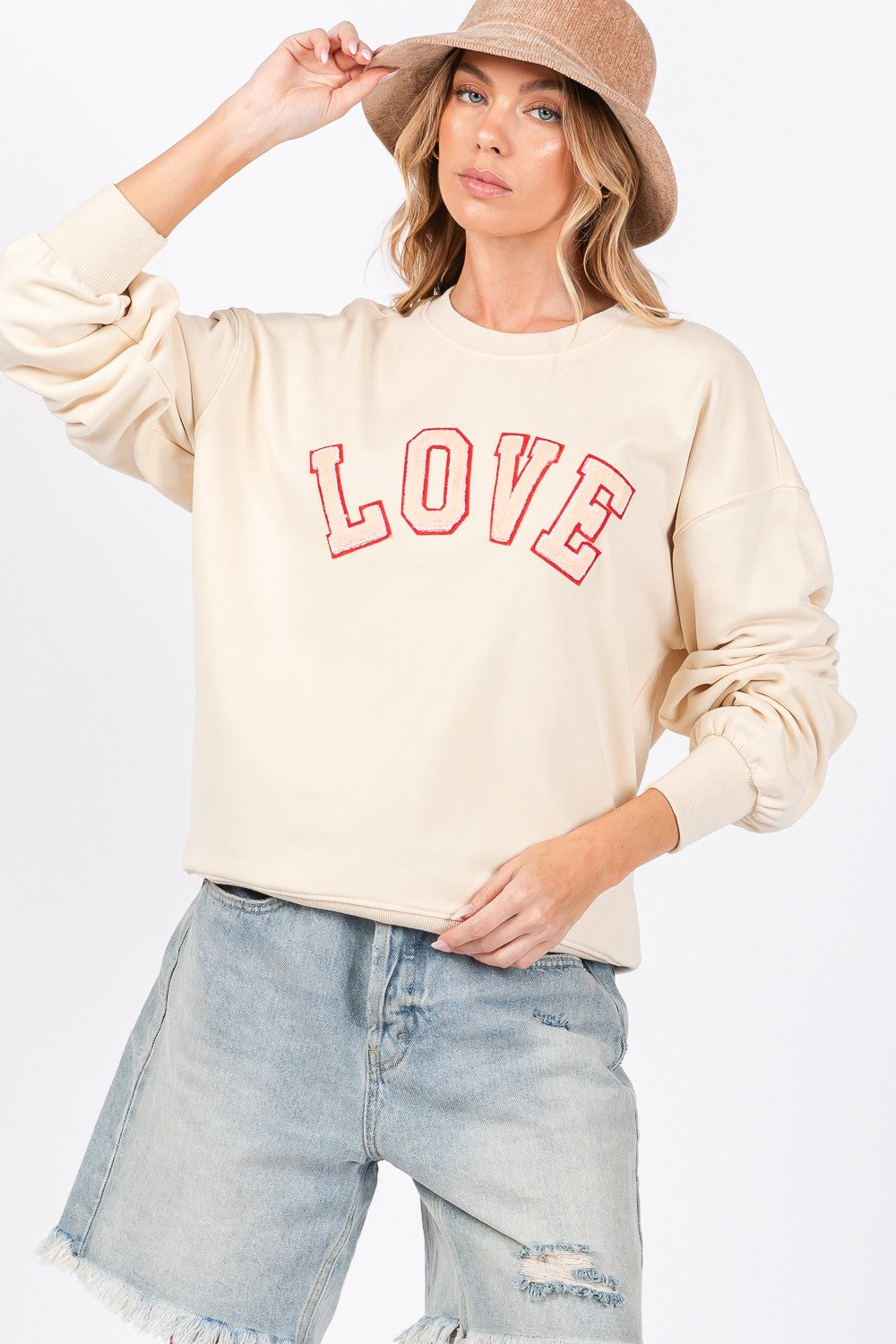 Sans LOVE Path Applique Drop Shoulder Sweatshirt