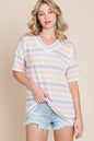 Soulful Bloom Striped V-Neck Short Sleeve T-Shirt