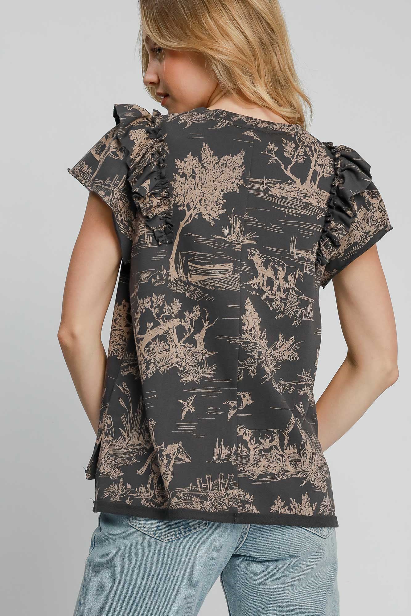 Landscape Print Short Sleeve French Terry Top