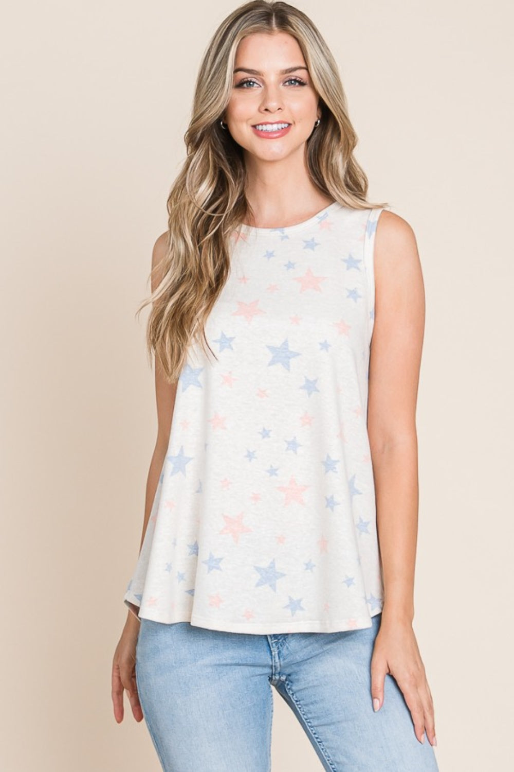 Star Print Round Neck Tank