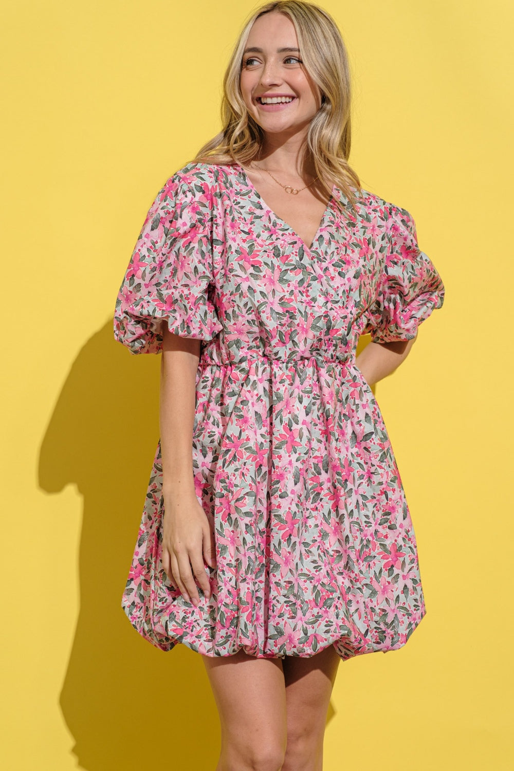 Sansplay Ophelia Floral Surplice Puff Sleeve Dress