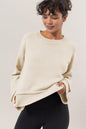 Edge Round Neck Dropped Shoulder Ribbed Sweater