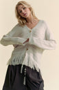 The Couture Knit Fringe V-Neck Button Up Long Sleeve Cardigan