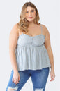 Sans Plus Size Frill Smocked Floral Sweetheart Neck Cami