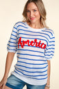 SANSPLAY Letter Embroidery Striped Knit Top