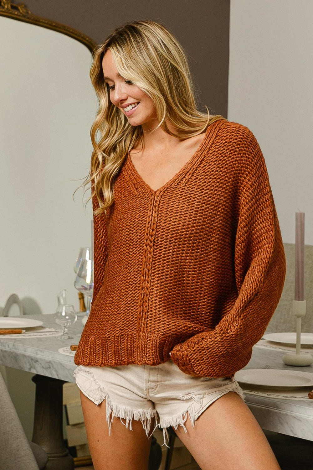 The Luxe Knit V-Neck Cable Knit Sweater