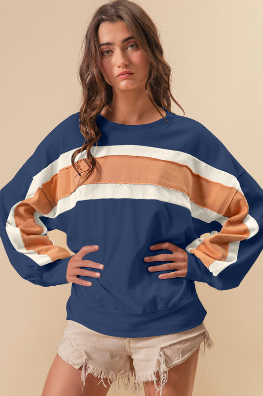 Sans Terry Color Block Cut Edge Detail Sweatshirt