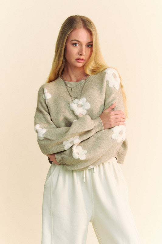 The Artisan Knit Floral Drop Shoulder Cropped Sweater