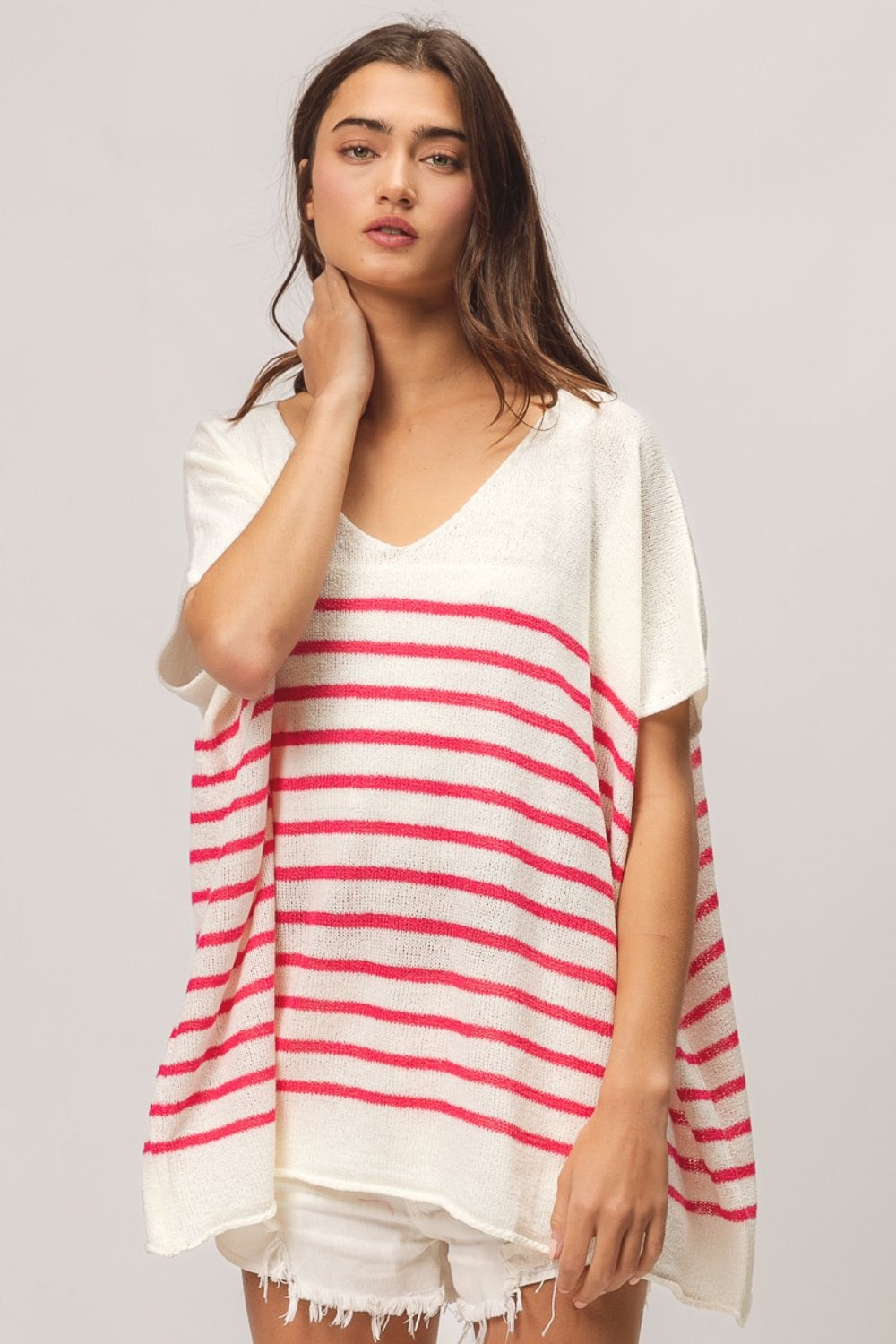 Aurelia V Neck Striped Short Sleeve Top